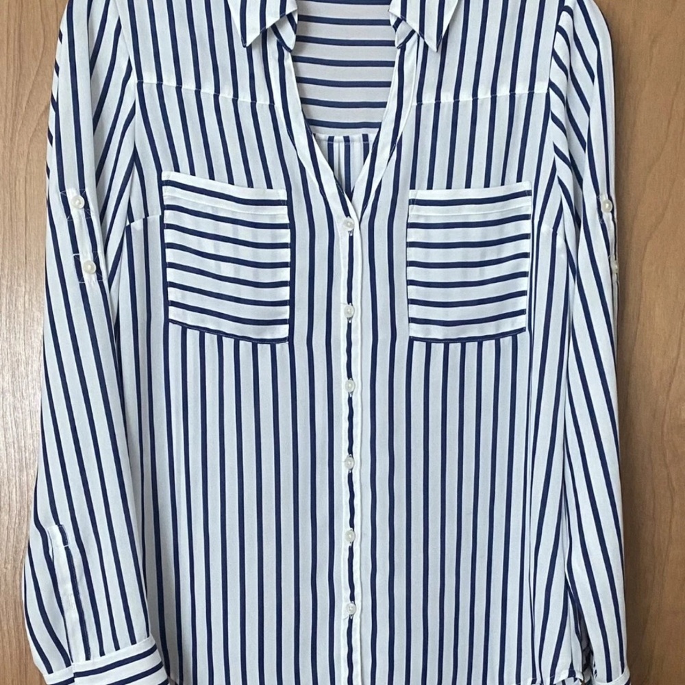 Express Navy and White Striped Shirt